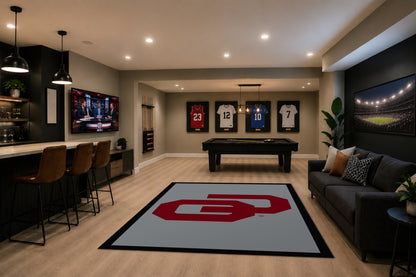 Oklahoma Sooners Spirit Rug in Room Setting - Officially Licensed NCAA Area Rug