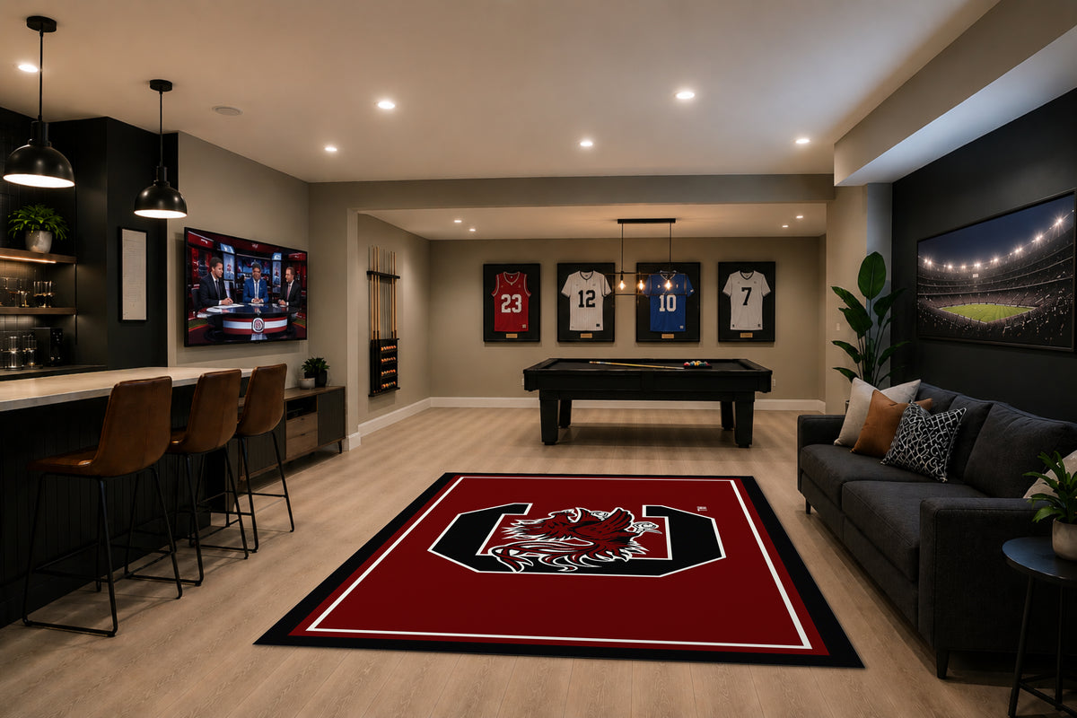 South Carolina Gamecocks Spirit Rug in Room Setting - Officially Licensed NCAA Area Rug