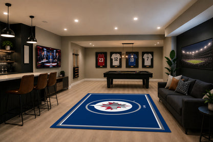 Winnipeg Jets Spirit Rug in Room Setting - Officially Licensed NHL Area Rug