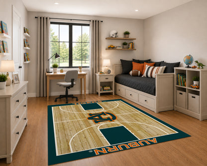Auburn Tigers Courtside Rug in Room Setting - Officially Licensed NCAA Area Rug