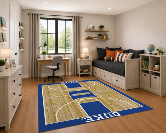 Duke Blue Devils Courtside Rug in Room Setting - Officially Licensed NCAA Area Rug