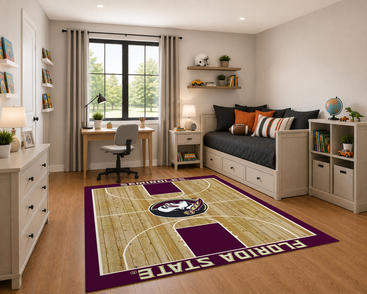 Florida State Seminoles Courtside Rug in Room Setting - Officially Licensed NCAA Area Rug