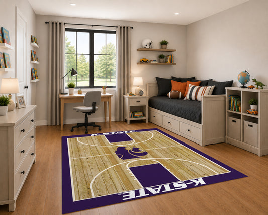 Kansas State Wildcats Courtside Rug in Room Setting - Officially Licensed NCAA Area Rug