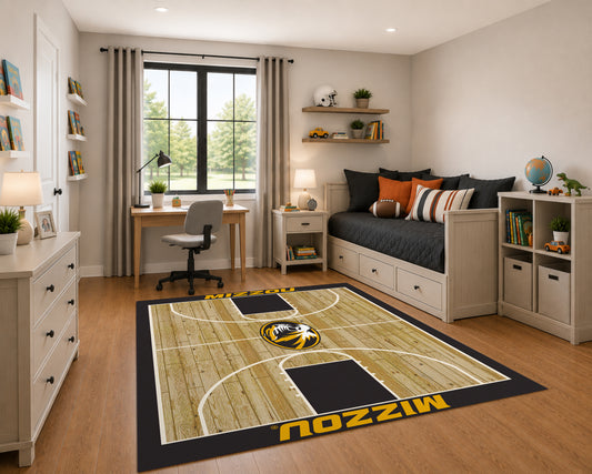 Missouri Tigers Courtside Rug in Room Setting - Officially Licensed NCAA Area Rug