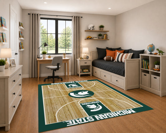 Michigan State Spartans Courtside Rug in Room Setting - Officially Licensed NCAA Area Rug