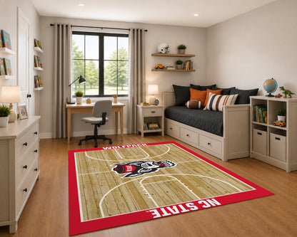 NC State Wolfpack Courtside Rug in Room Setting - Officially Licensed NCAA Area Rug