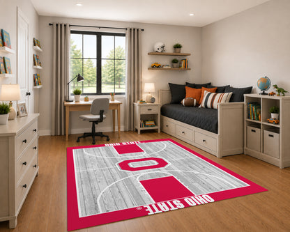 Ohio State Buckeyes Courtside Rug in Room Setting - Officially Licensed NCAA Area Rug