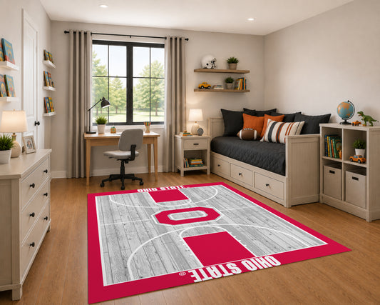 Ohio State Buckeyes Courtside Rug in Room Setting - Officially Licensed NCAA Area Rug