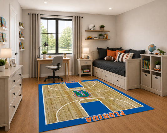 Florida Gators Courtside Rug in Room Setting - Officially Licensed NCAA Area Rug
