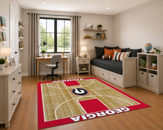Georgia Bulldogs Courtside Rug in Room Setting - Officially Licensed NCAA Area Rug
