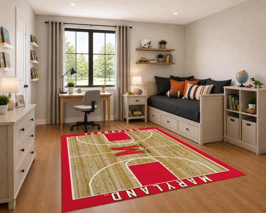 Maryland Terrapins Courtside Rug in Room Setting - Officially Licensed NCAA Area Rug