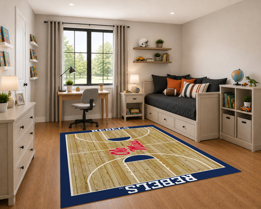 Mississippi Rebels Courtside Rug in Room Setting - Officially Licensed NCAA Area Rug