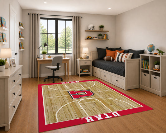 Utah Utes Courtside Rug in Room Setting - Officially Licensed NCAA Area Rug