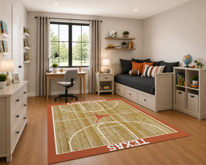 Texas Longhorns Courtside Rug in Room Setting - Officially Licensed NCAA Area Rug