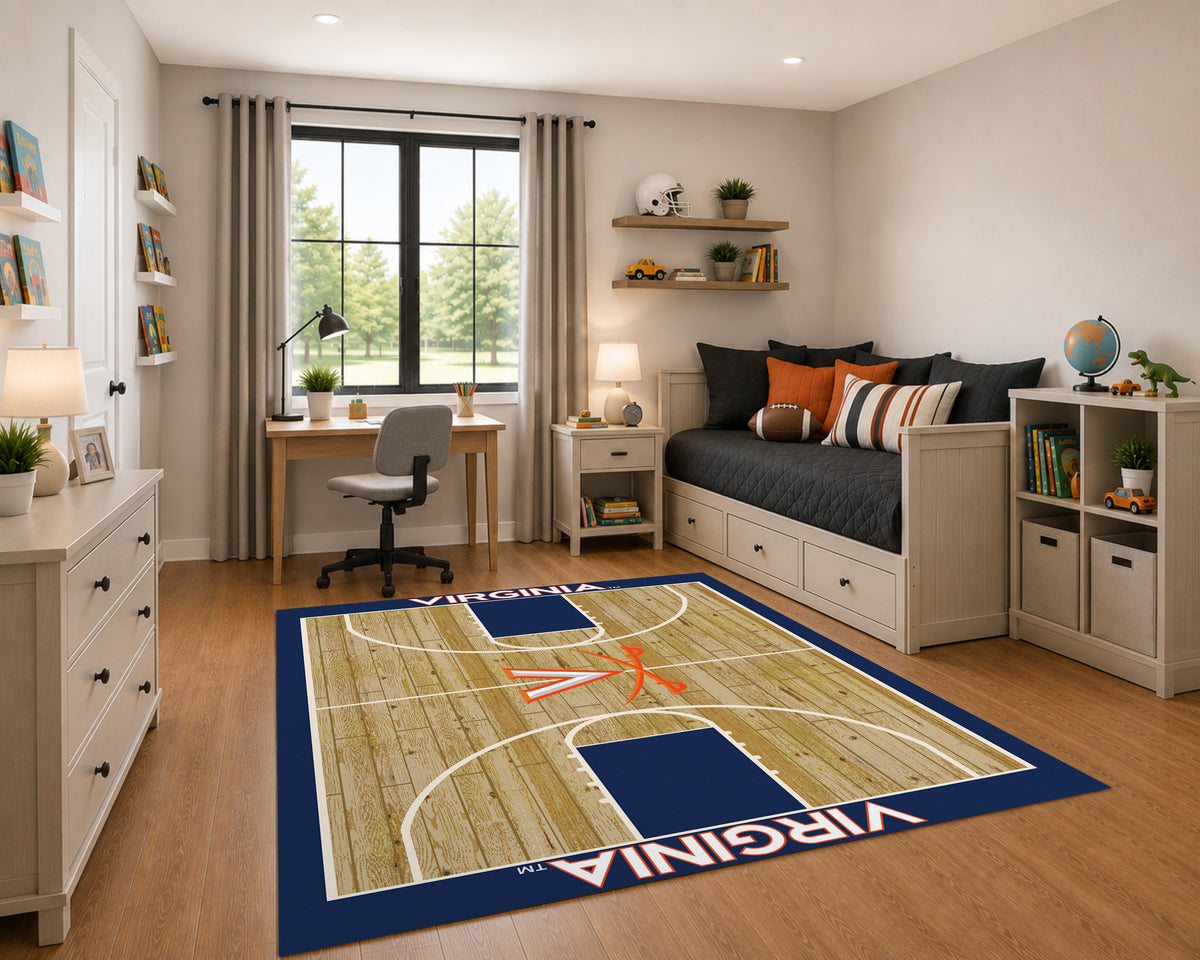 Virginia Cavaliers Courtside Rug in Room Setting - Officially Licensed NCAA Area Rug