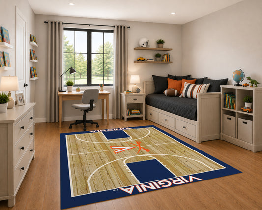 Virginia Cavaliers Courtside Rug in Room Setting - Officially Licensed NCAA Area Rug