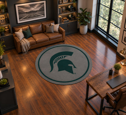 Michigan State Spartans Round Spirit Rug in Room Setting - Officially Licensed NCAA Area Rug