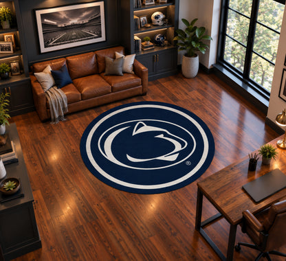 Penn State Nittany Lions Round Spirit Rug in Room Setting - Officially Licensed NCAA Area Rug