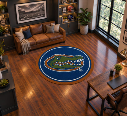 Florida Gators Round Spirit Rug in Room Setting - Officially Licensed NCAA Area Rug