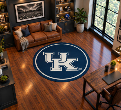 Kentucky Wildcats Round Spirit Rug in Room Setting - Officially Licensed NCAA Area Rug
