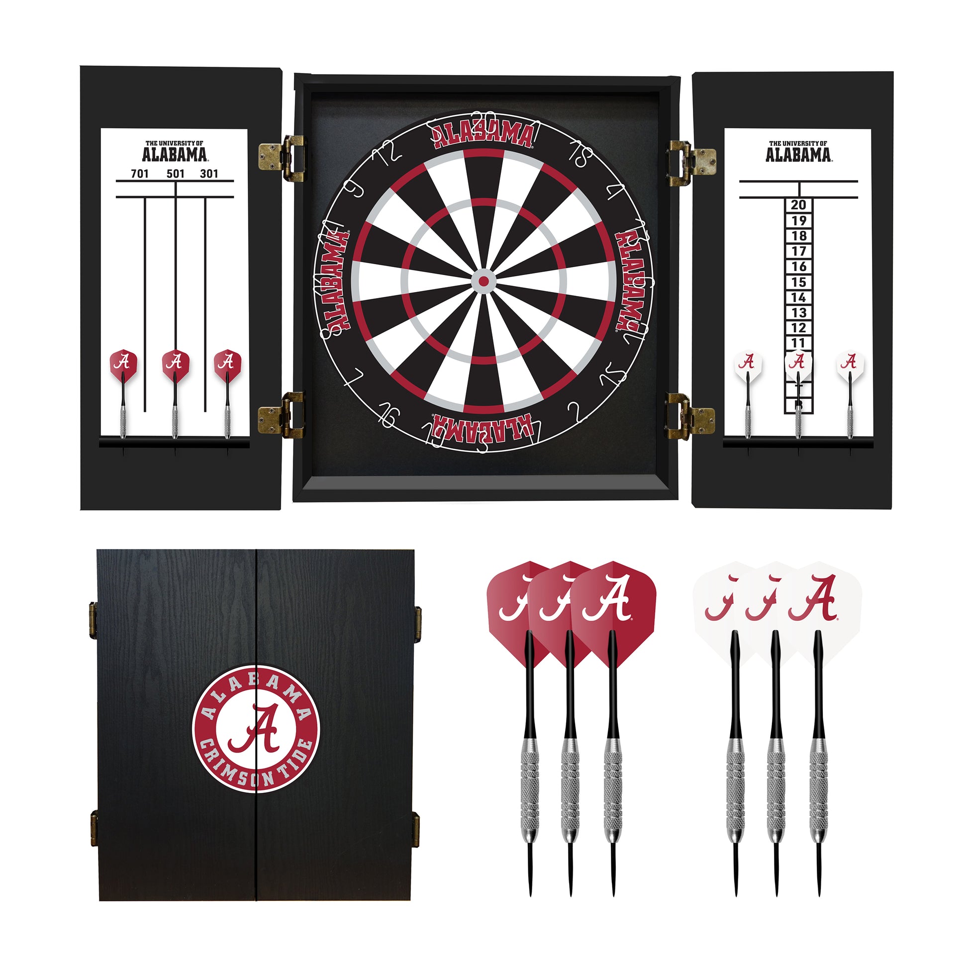 Alabama Crimson Tide Dartboard Cabinet Set - Officially Licensed NCAA Game Room