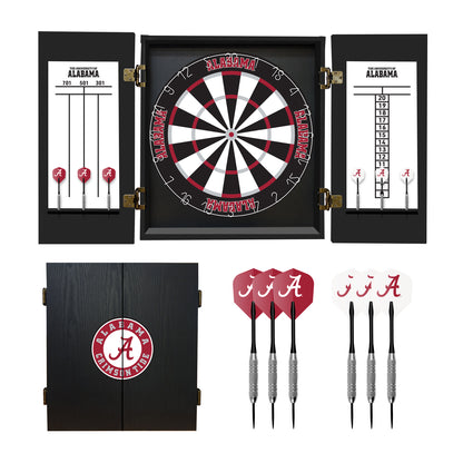 Alabama Crimson Tide Dartboard Cabinet Set - Officially Licensed NCAA Game Room