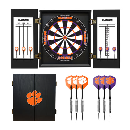 Clemson Tigers Dartboard Cabinet Set - Officially Licensed NCAA Game Room