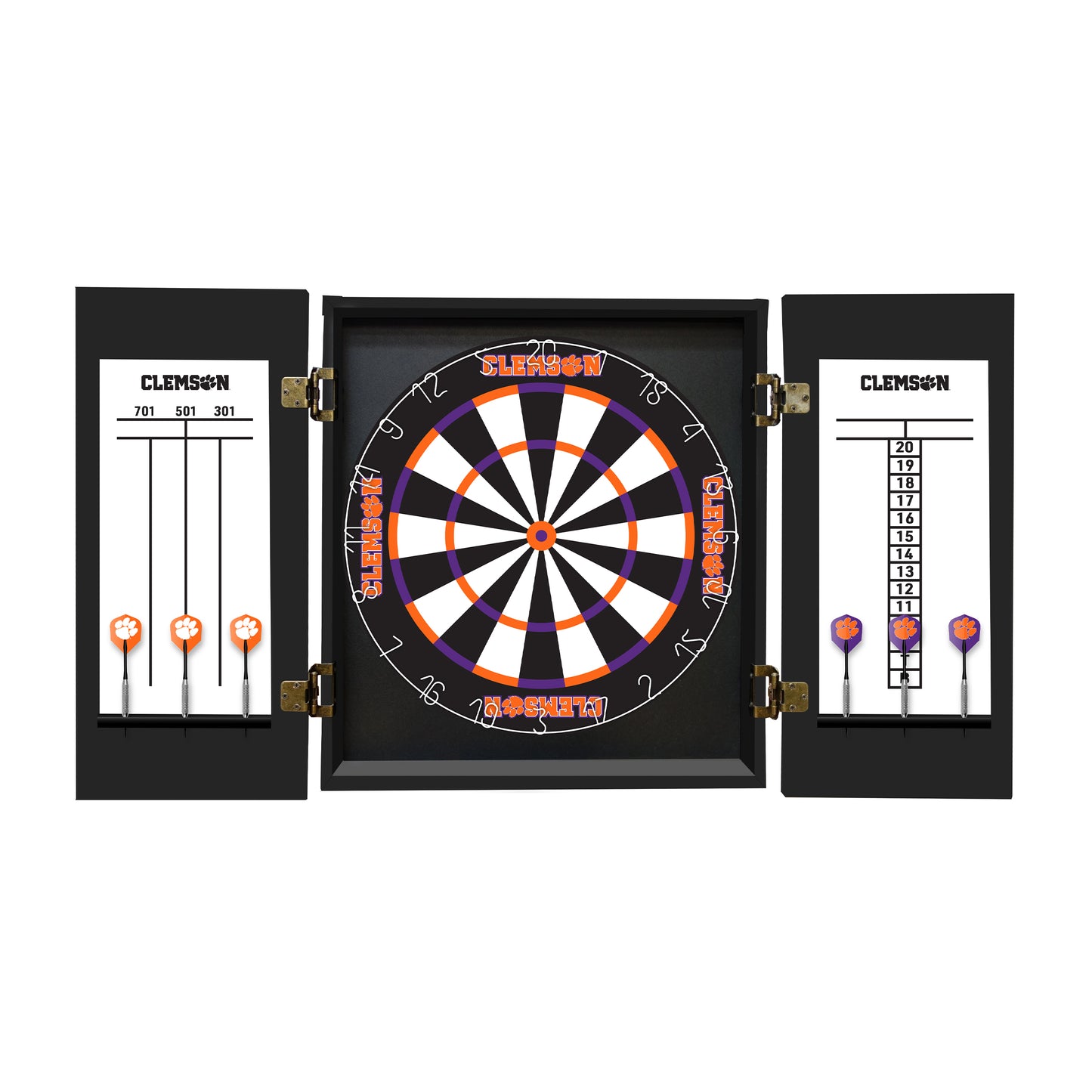 Clemson Tigers Dartboard Cabinet Set - Officially Licensed NCAA Game Room