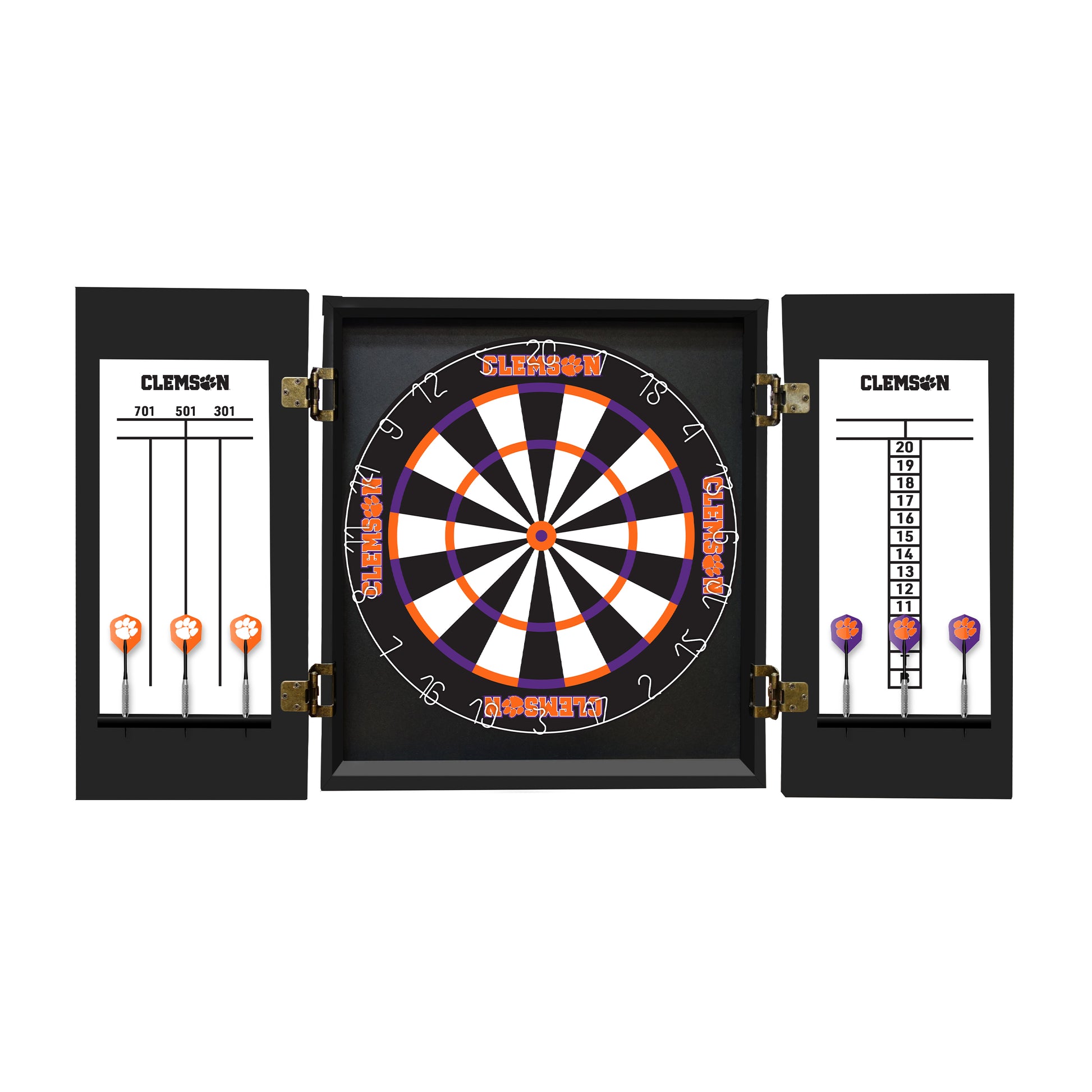 Clemson Tigers Dartboard Cabinet Set - Officially Licensed NCAA Game Room