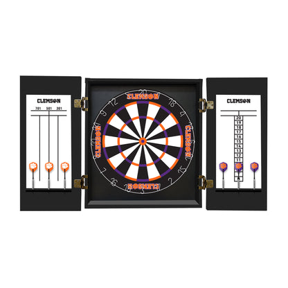 Clemson Tigers Dartboard Cabinet Set - Officially Licensed NCAA Game Room