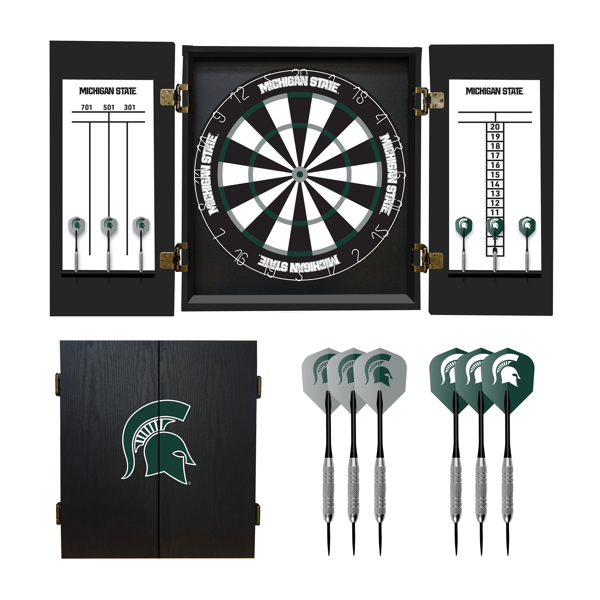 Michigan State Spartans Dartboard Cabinet Set - Officially Licensed NCAA Game Room
