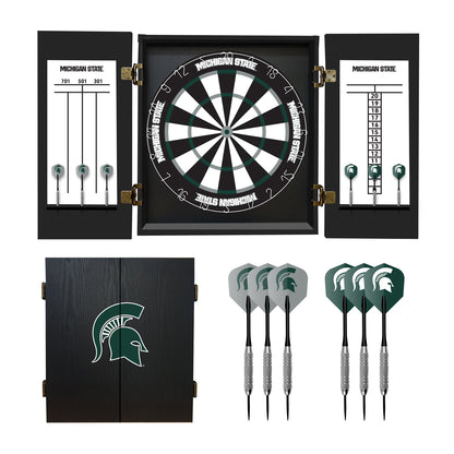Michigan State Spartans Dartboard Cabinet Set - Officially Licensed NCAA Game Room