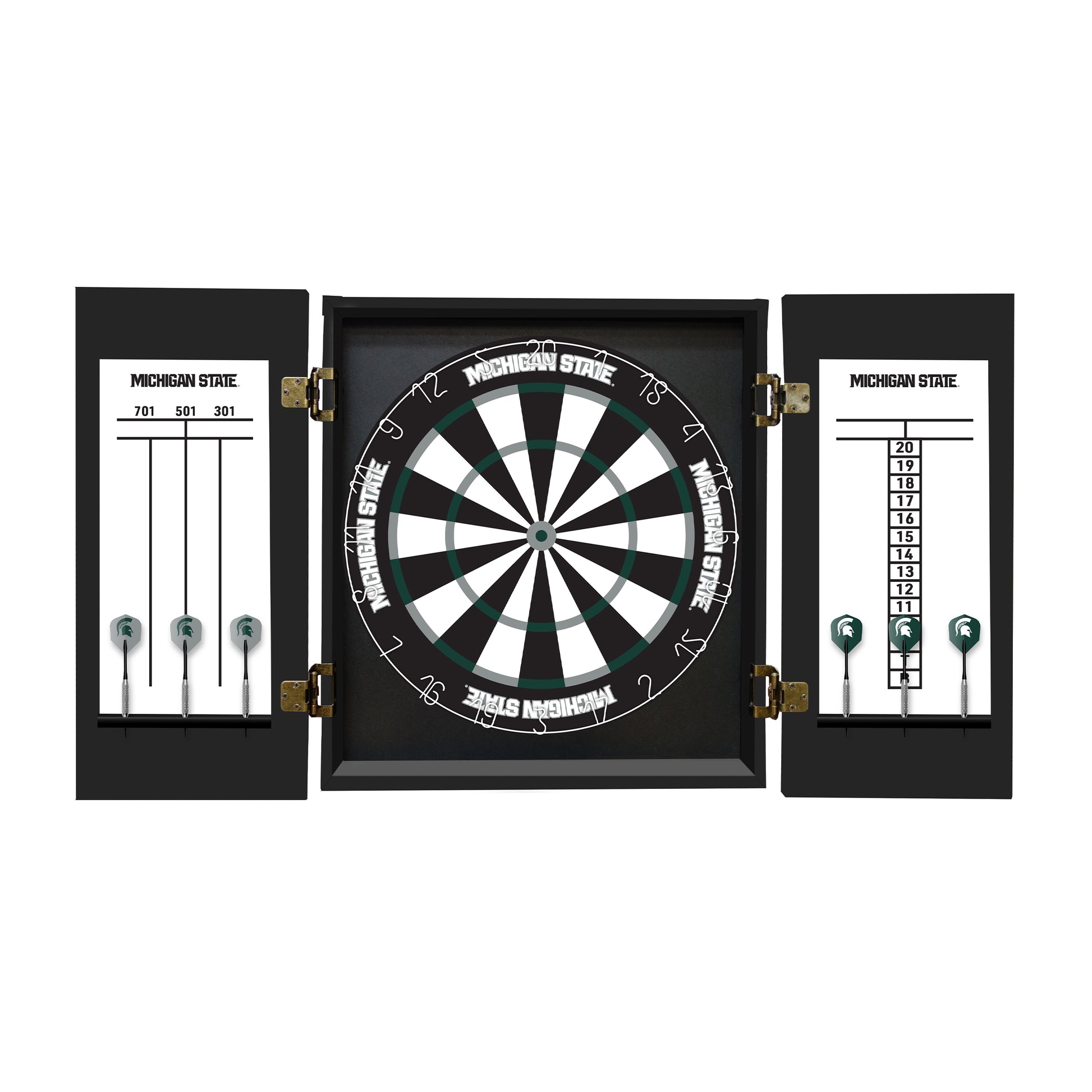 Michigan State Spartans Dartboard Cabinet Set - Officially Licensed NCAA Game Room