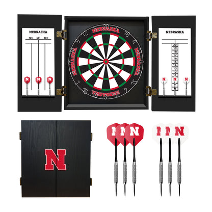 Nebraska Cornhuskers Dartboard Cabinet Set - Officially Licensed NCAA Game Room
