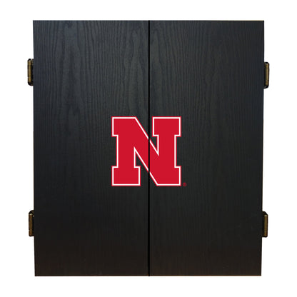 Nebraska Cornhuskers Dartboard Cabinet Set - Officially Licensed NCAA Game Room