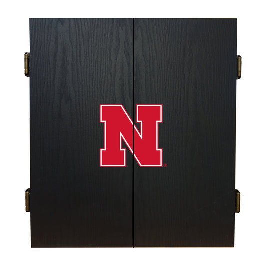 Nebraska Cornhuskers Dartboard Cabinet Set - Officially Licensed NCAA Game Room