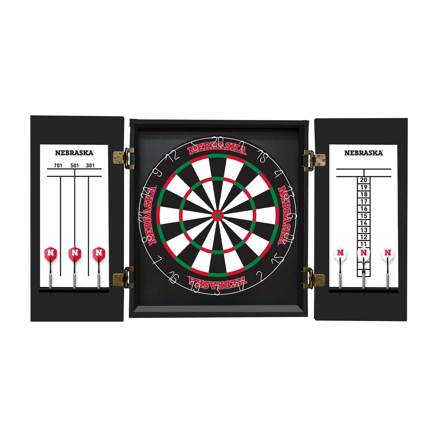 Nebraska Cornhuskers Dartboard Cabinet Set - Officially Licensed NCAA Game Room