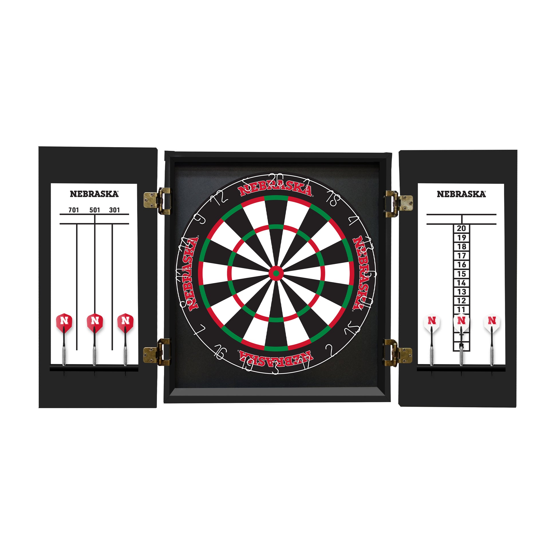 Nebraska Cornhuskers Dartboard Cabinet Set - Officially Licensed NCAA Game Room
