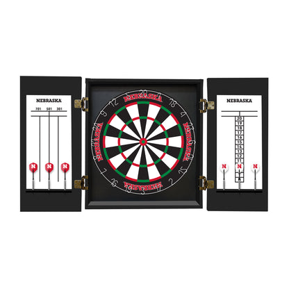 Nebraska Cornhuskers Dartboard Cabinet Set - Officially Licensed NCAA Game Room