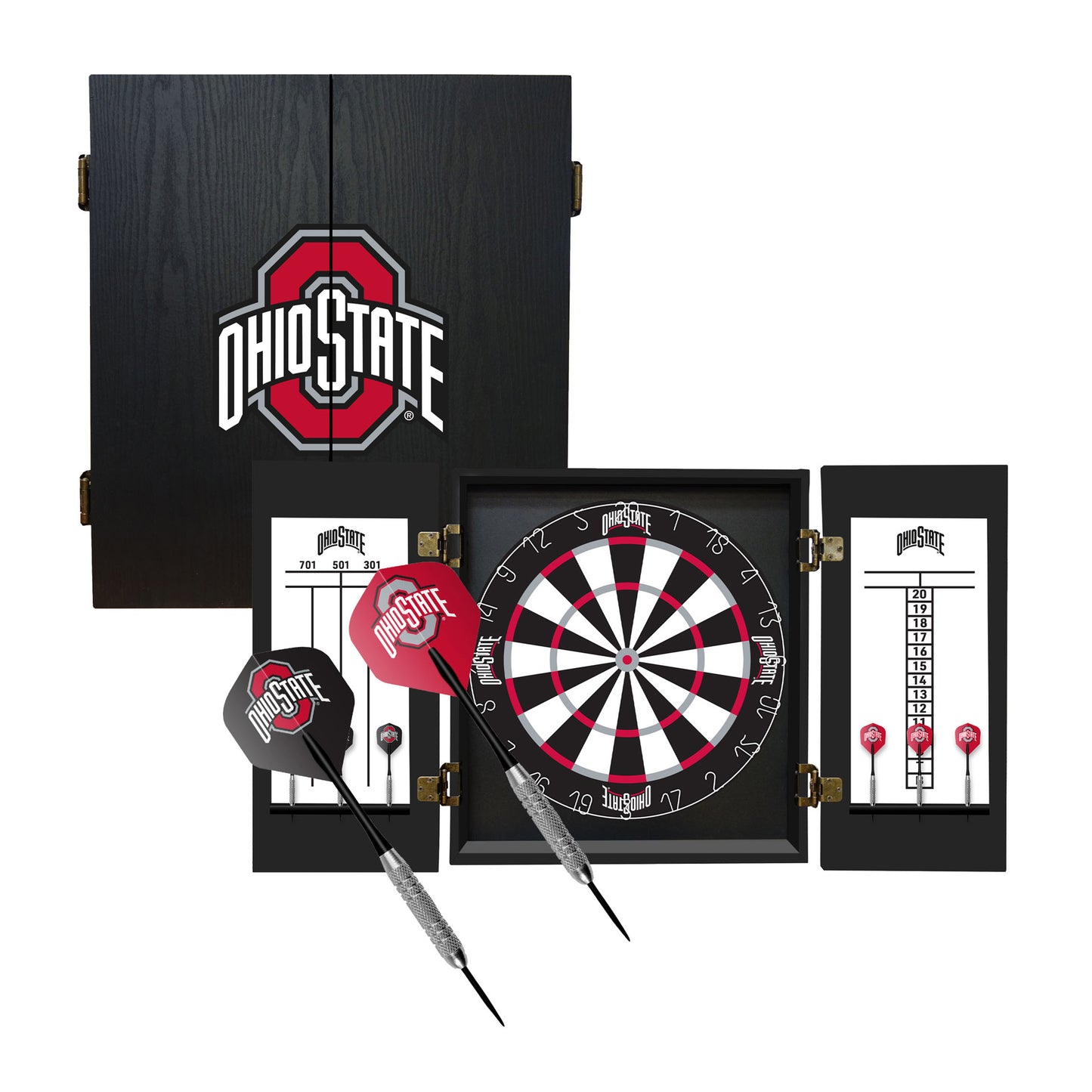 Ohio State Buckeyes Dartboard Cabinet Set - Officially Licensed NCAA Game Room