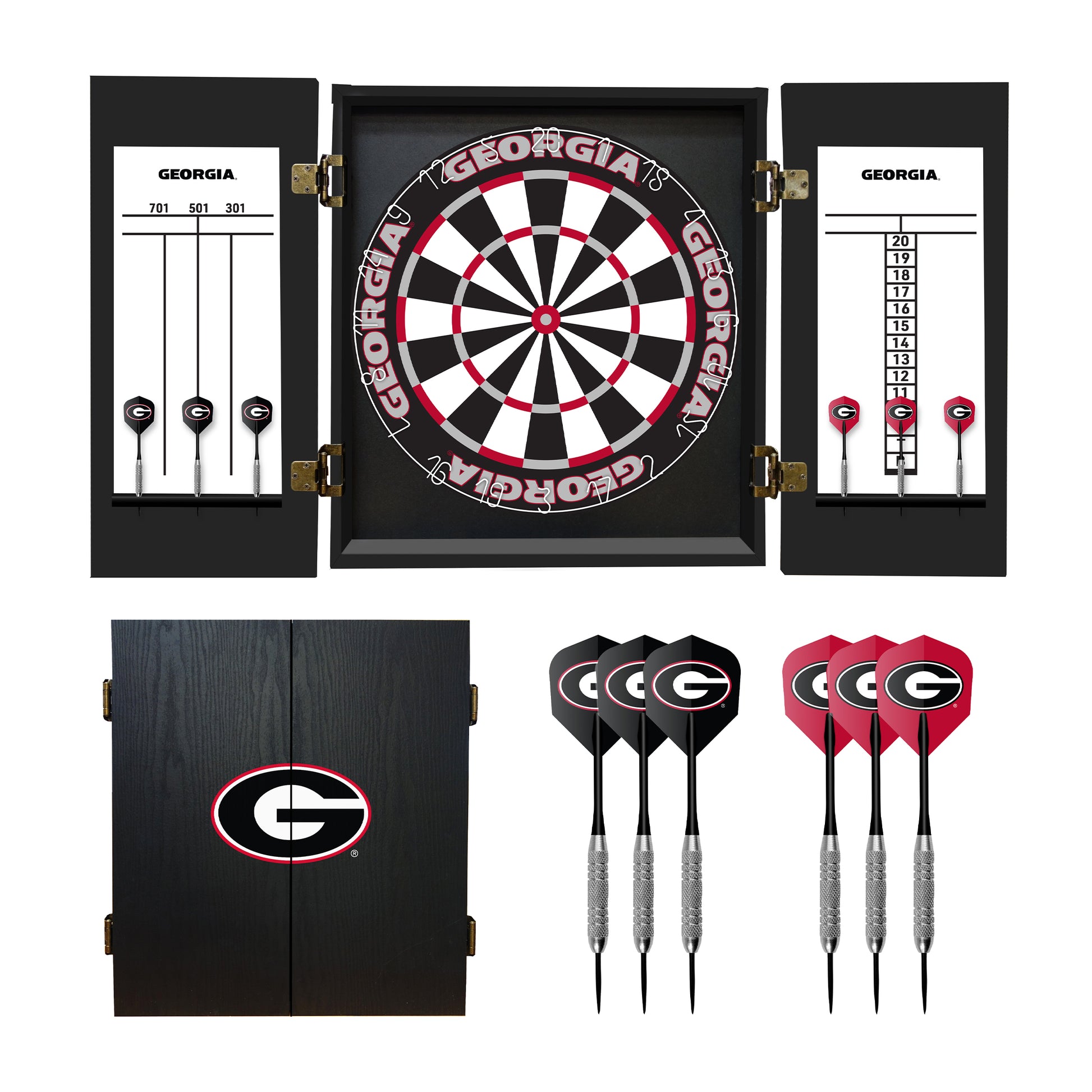 Georgia Bulldogs Dartboard Cabinet Set - Officially Licensed NCAA Game Room