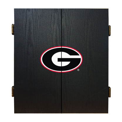Georgia Bulldogs Dartboard Cabinet Set - Officially Licensed NCAA Game Room