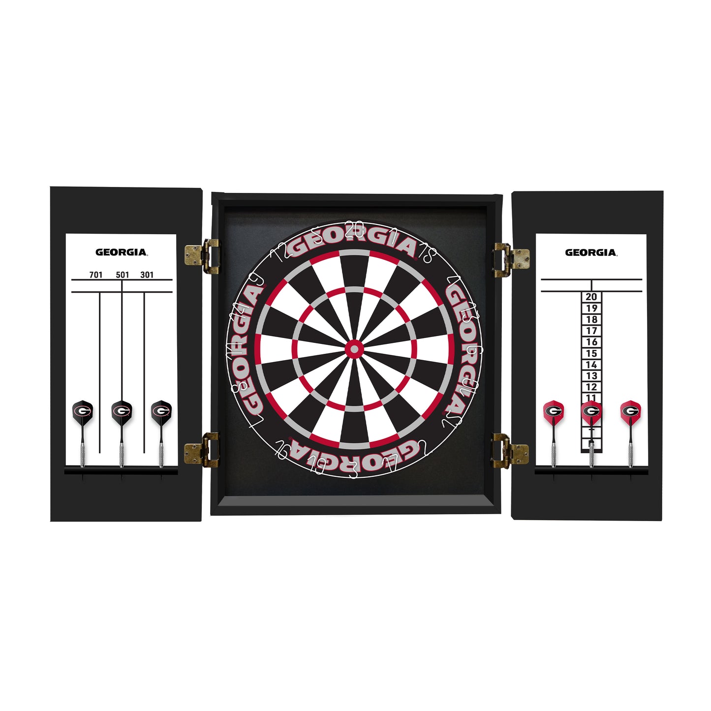 Georgia Bulldogs Dartboard Cabinet Set - Officially Licensed NCAA Game Room