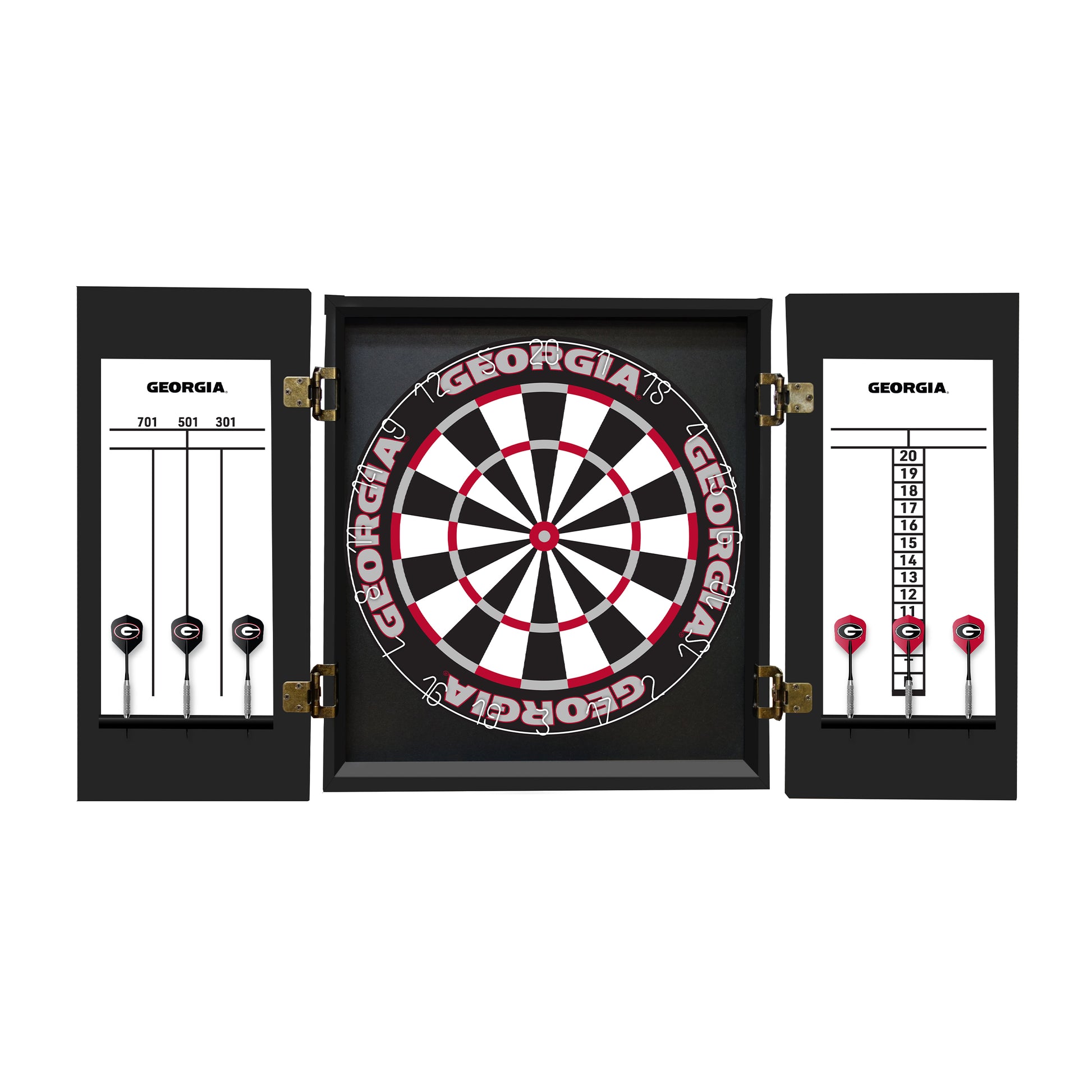 Georgia Bulldogs Dartboard Cabinet Set - Officially Licensed NCAA Game Room