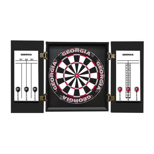 Georgia Bulldogs Dartboard Cabinet Set - Officially Licensed NCAA Game Room