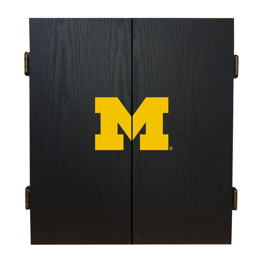 Michigan Wolverines Dartboard Cabinet Set - Officially Licensed NCAA Game Room