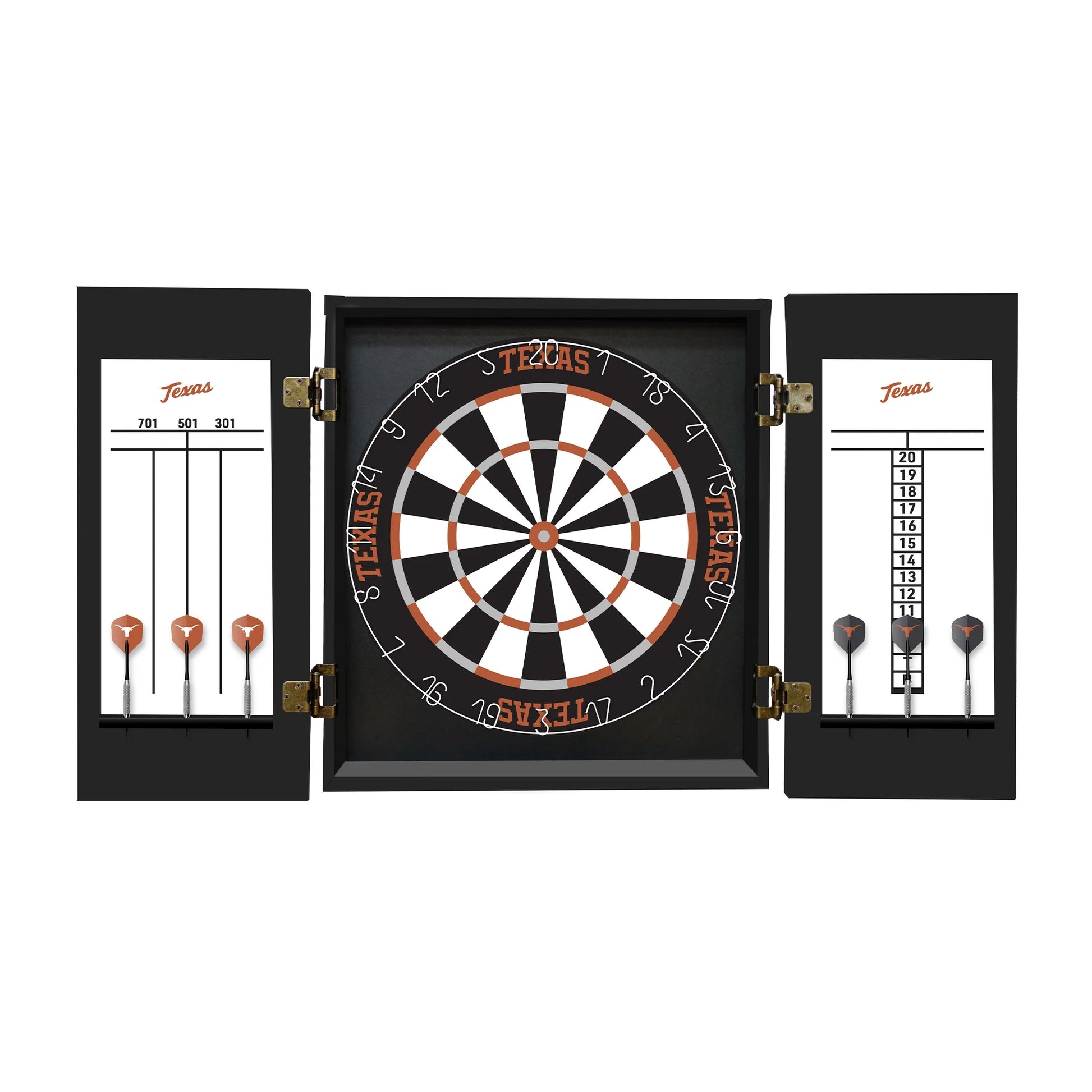 Texas Longhorns Dartboard Cabinet Set - Officially Licensed NCAA Game Room