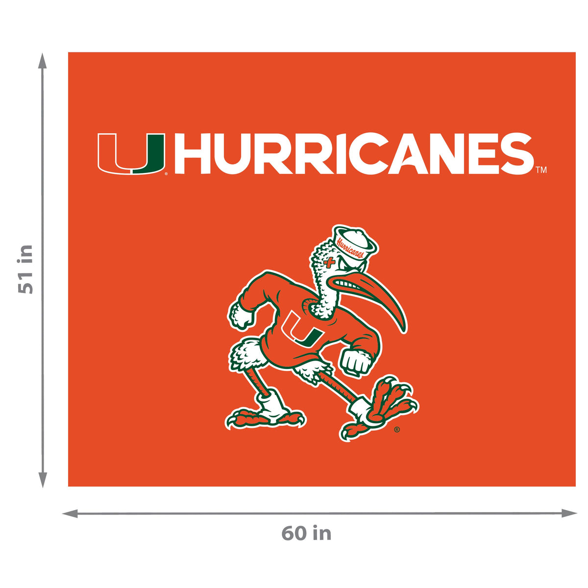 Miami Hurricanes NCAA Hanging wall tapestry Dimensions