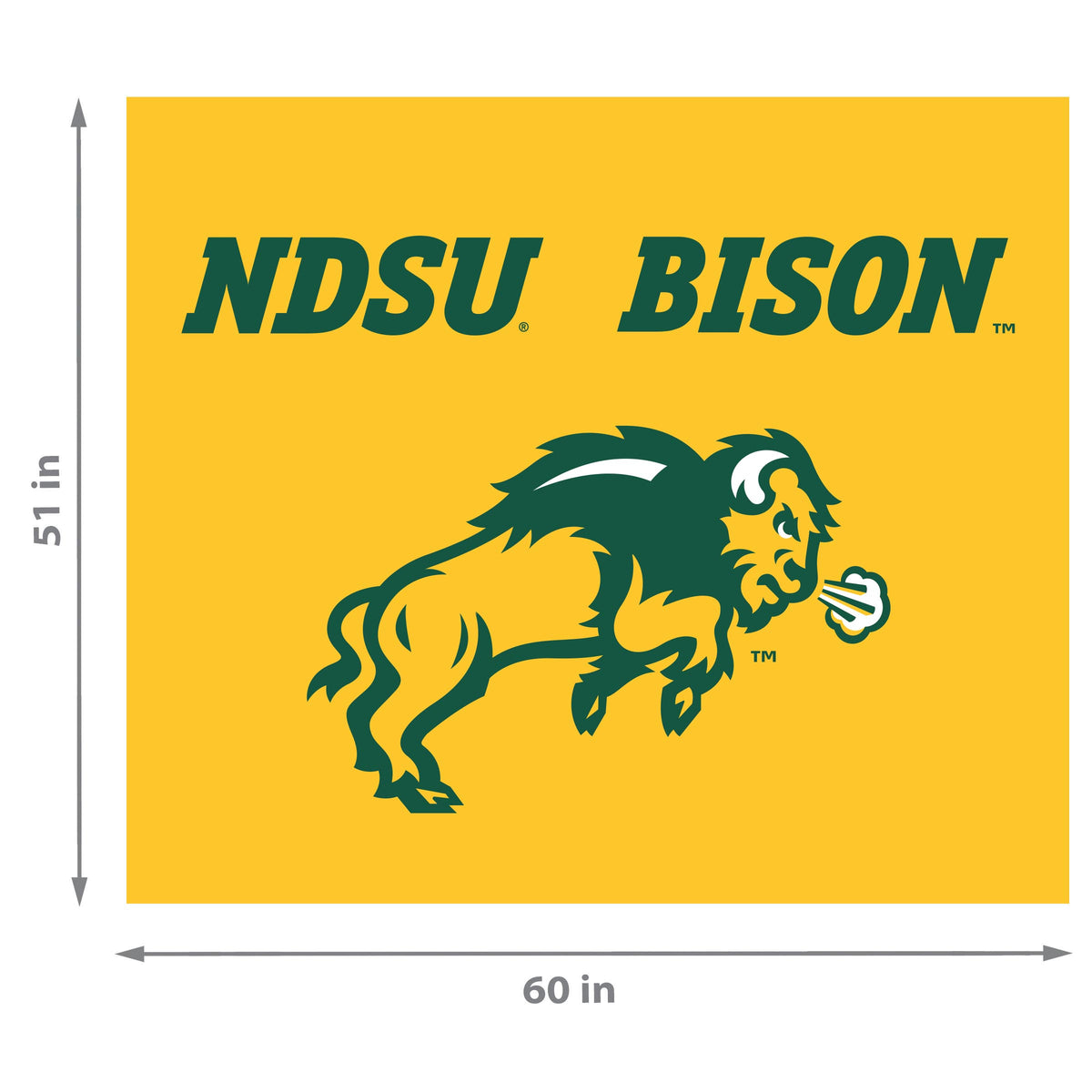 North Dakota State Bison NCAA Hanging wall tapestry Dimensions