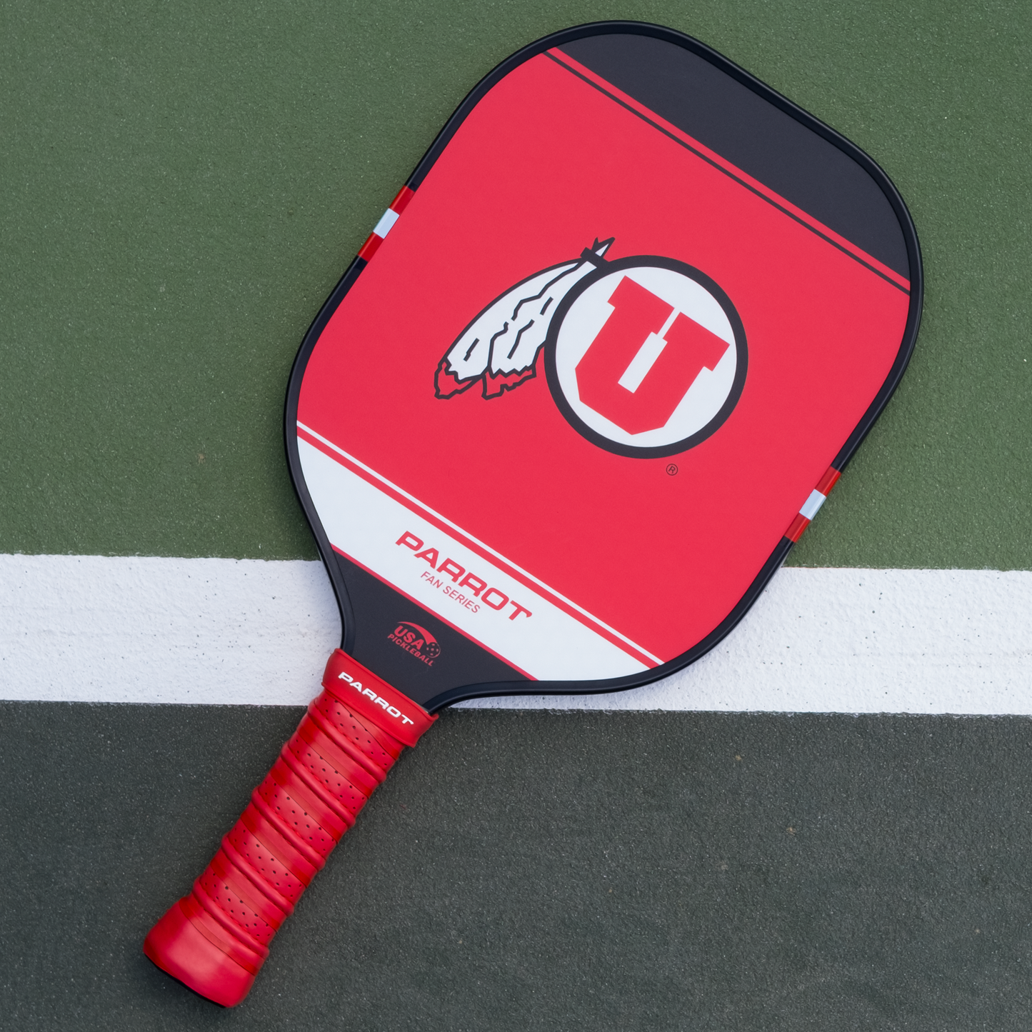 Utah Utes Sport Plus pickleball paddle back view on the court